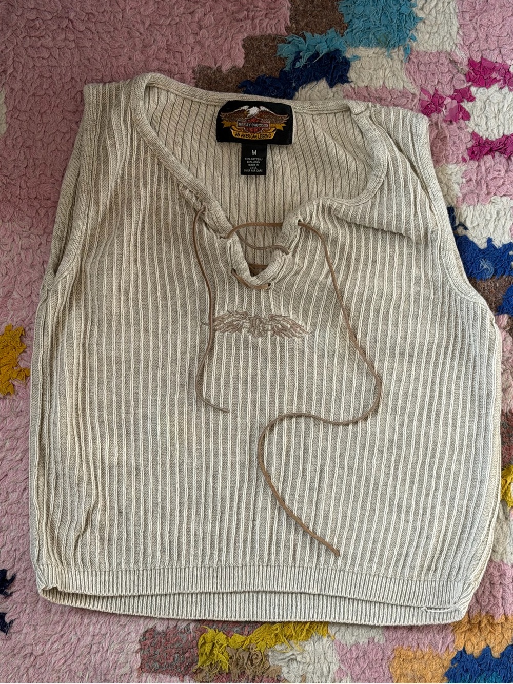 Harley-Davidson Sleeveless Ribbed Knit Sweater Tank - Cream